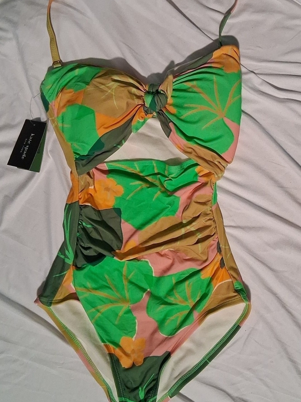 KATE SPADE NY Vibrant Floral One-Piece Swimsuit in Green & Pink SZ S - Picture 2 of 4